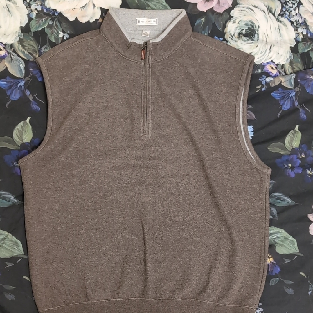 Peter Millar Brown/Dark Gray Quarter Zip-Up Sweater Vest